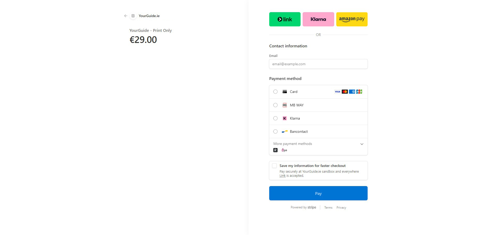 Stripe powered checkout